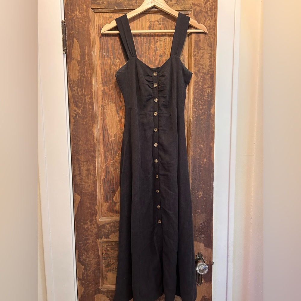 & Other Stories Black Linen Midi Dress